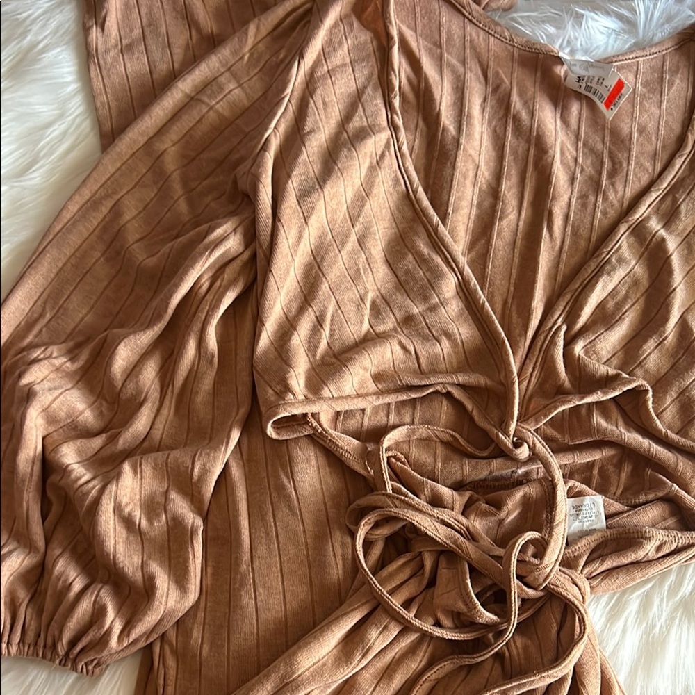 BRAND NEW Tan Ribbed Wrap Jumpsuit